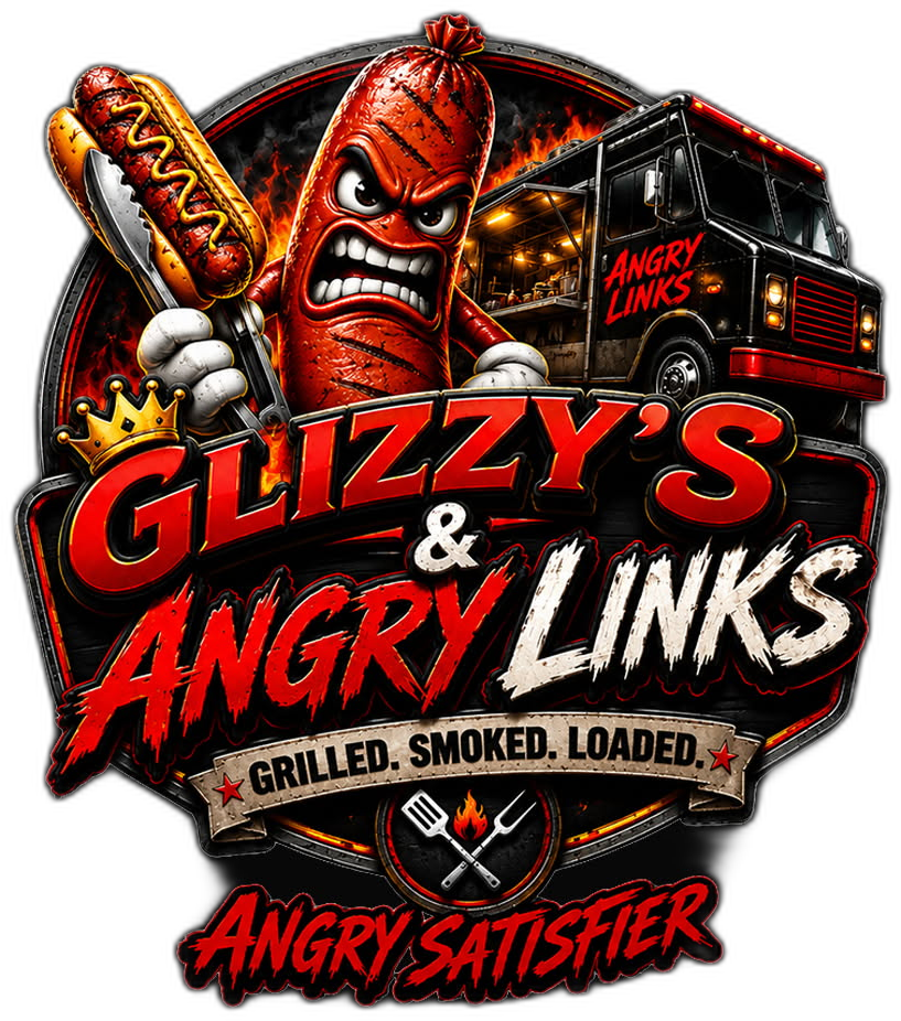 Glizzy's & Angry Links — Angry Satisfier · Grilled. Smoked. Loaded.